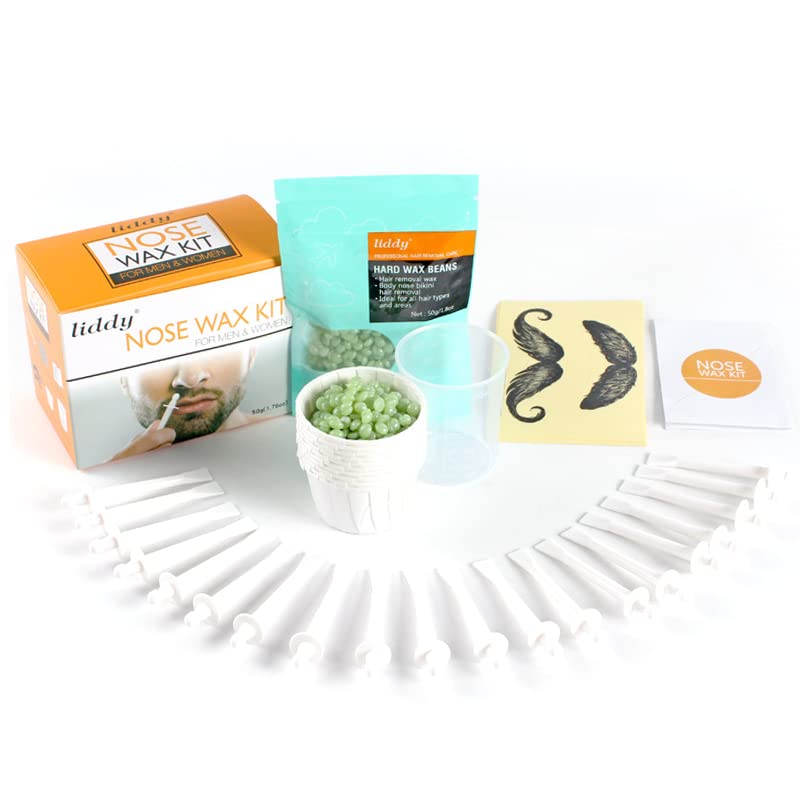 HANNEA Nose Wax Kit, Nose Hair Removal Waxing Kit for Men Women Eyebrows Ears Lips Facial Nose Hair Remover Wax, 50g Wax, 20 Applicators, 8 Moustache Stencils Stickers HANNEA Nose Wax Kit, Nose Hair Removal Waxing Kit for Men Women Eyebrows Ears Lips Facial Nose Hair Remover Wax, 50g Wax, 20 Applicators, 8 Moustache Stencils Stickers